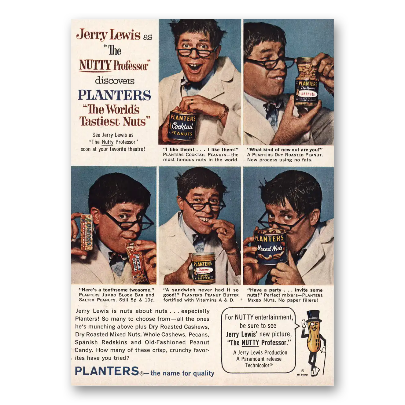 1963 Planters Peanuts Jerry Lewis Nutty Professor Vintage Magazine Print Ad