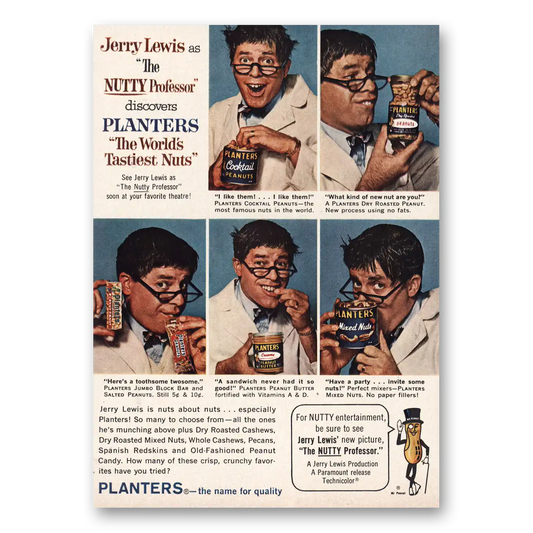 1963 Planters Peanuts Jerry Lewis Nutty Professor Vintage Magazine Print Ad