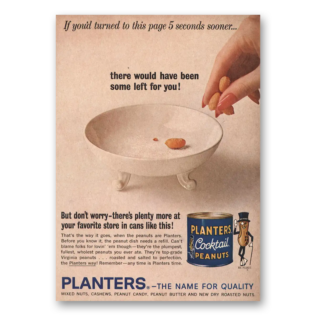 1963 Planters Peanuts Turned the Page 5 Seconds Sooner Vintage Magazine Print Ad