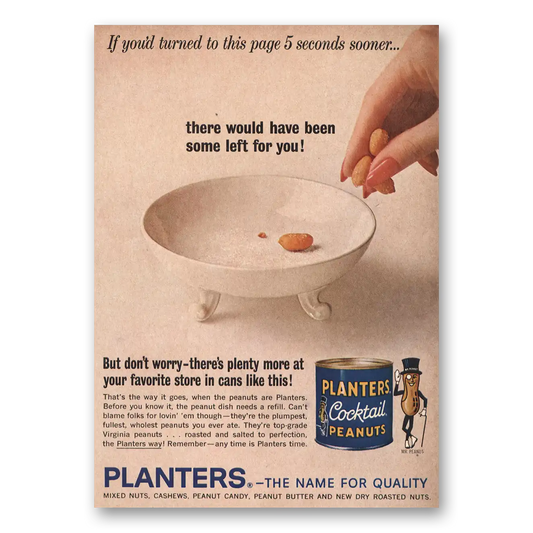 1963 Planters Peanuts Turned the Page 5 Seconds Sooner Vintage Magazine Print Ad