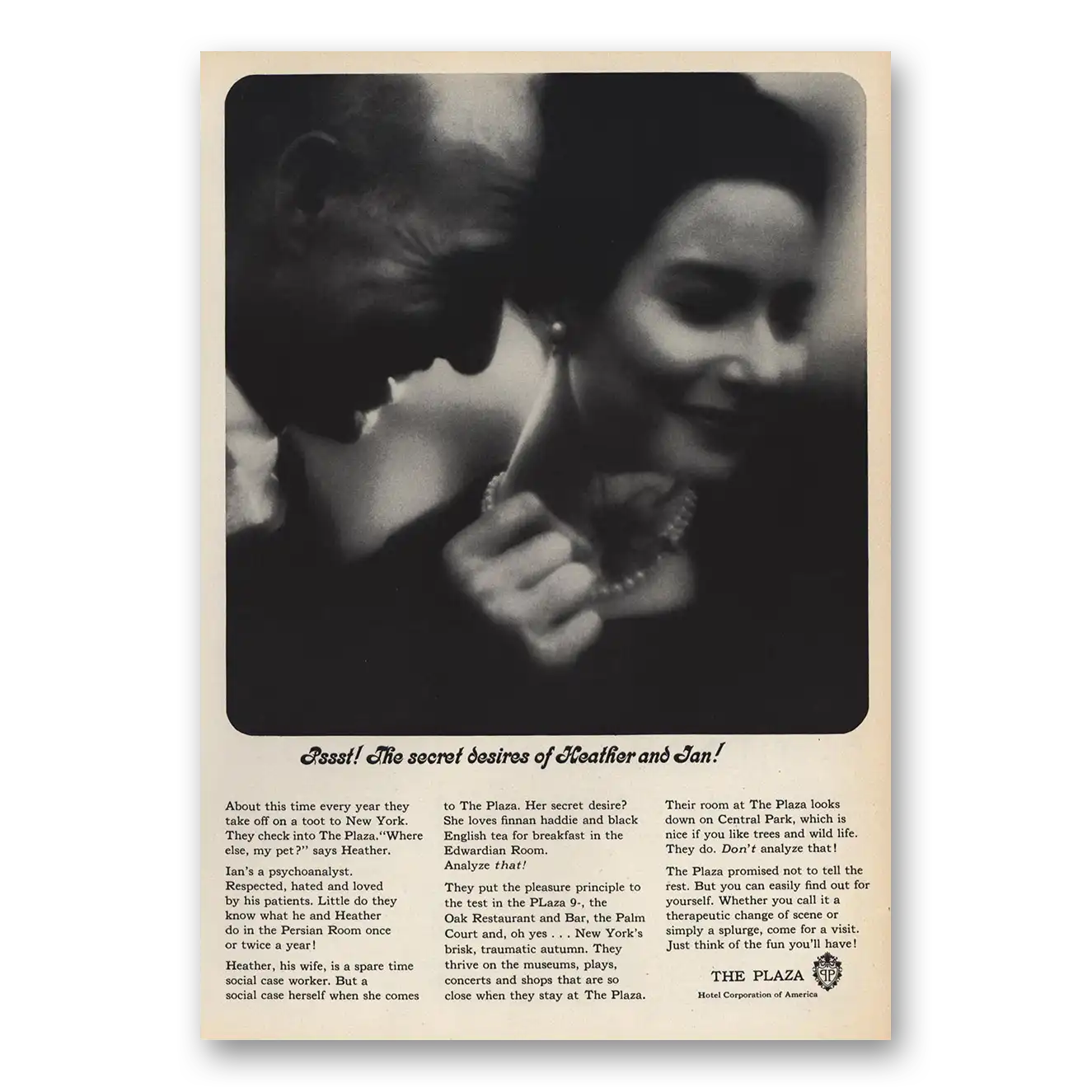 1963 Plaza Hotel Secret Desires of Heather and Jan Vintage Magazine Print Ad