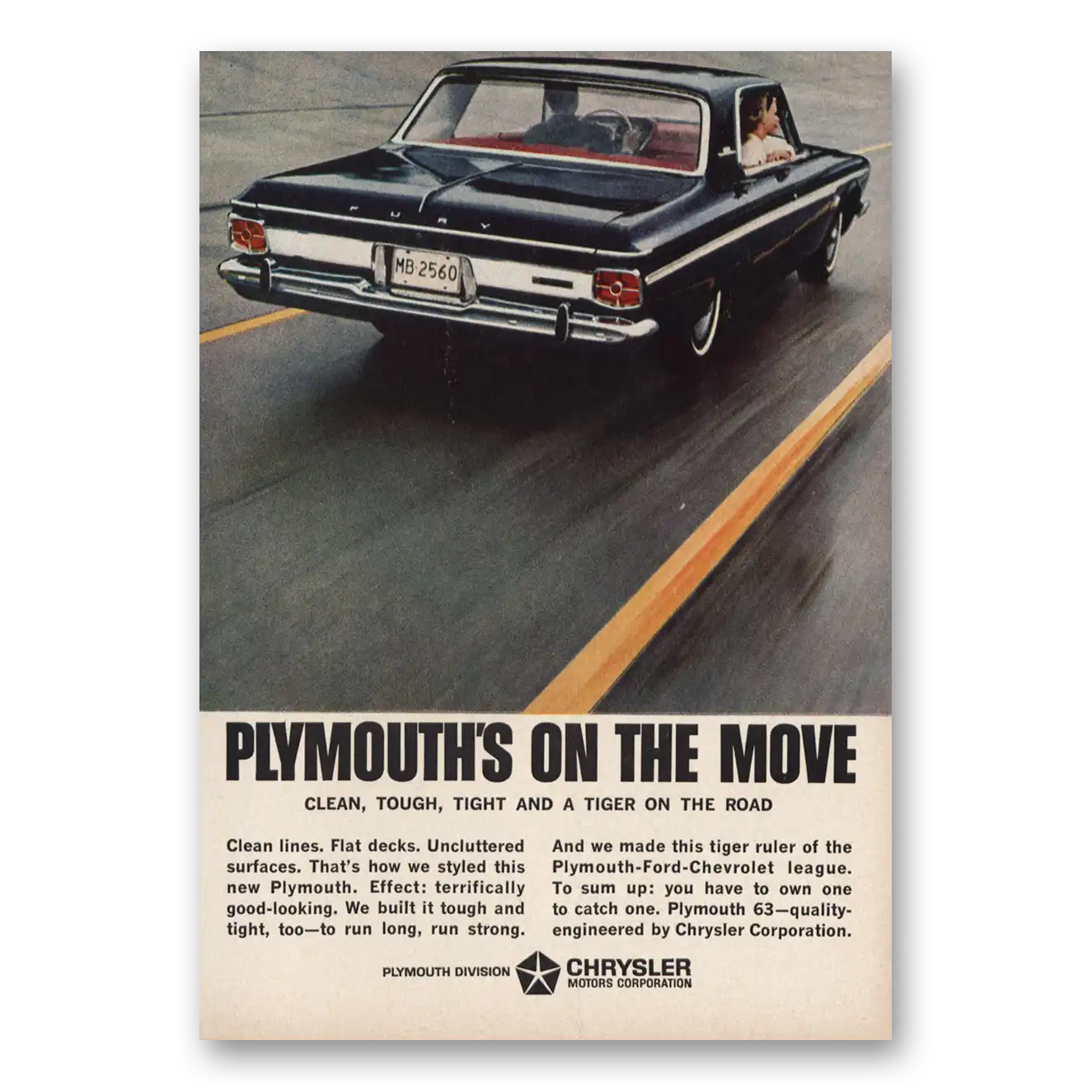 1963 Plymouth On the Move Clean Tough Vintage Magazine Print Ad