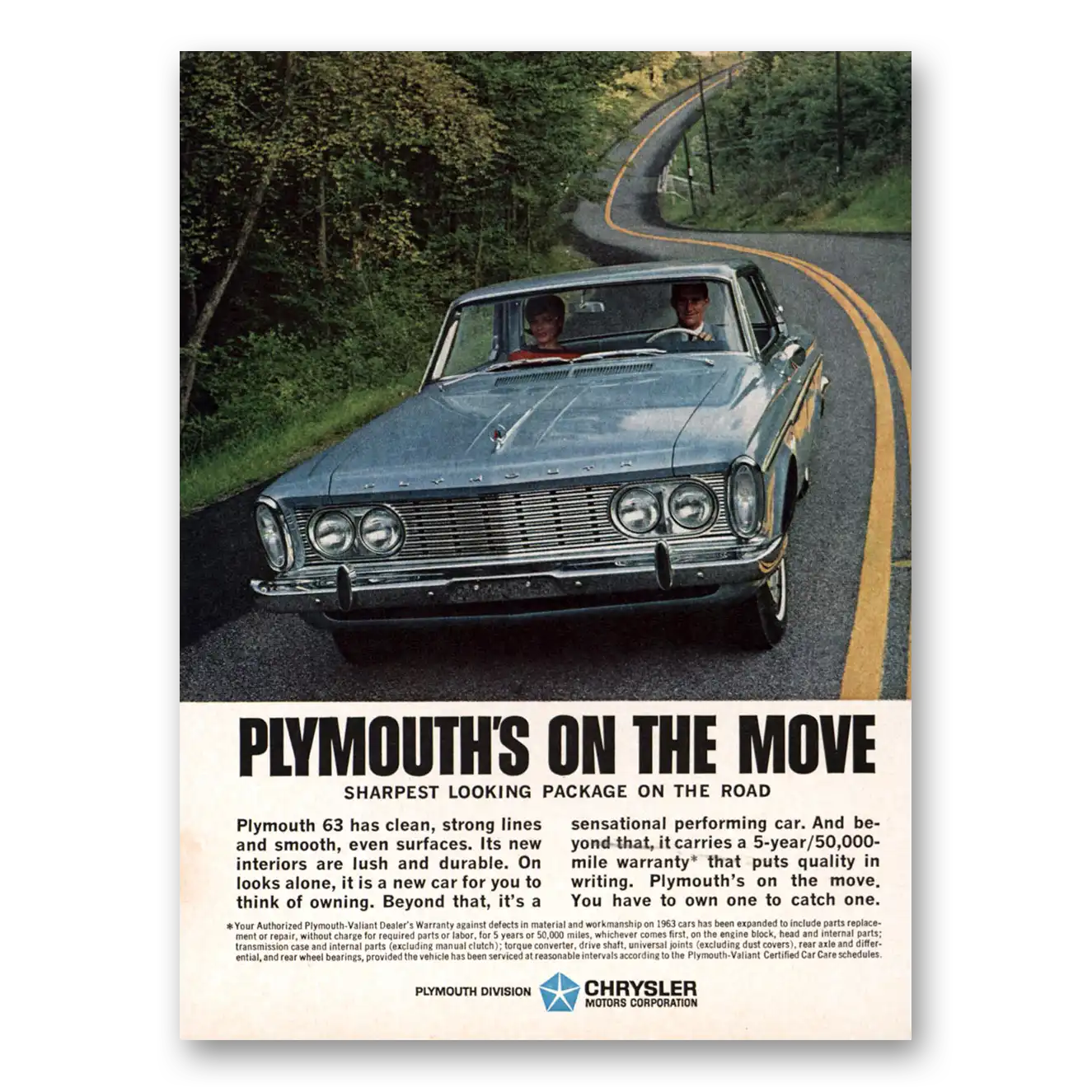 1963 Plymouth On the Move Sharpest Looking Package on the Road Vintage Magazine Print Ad