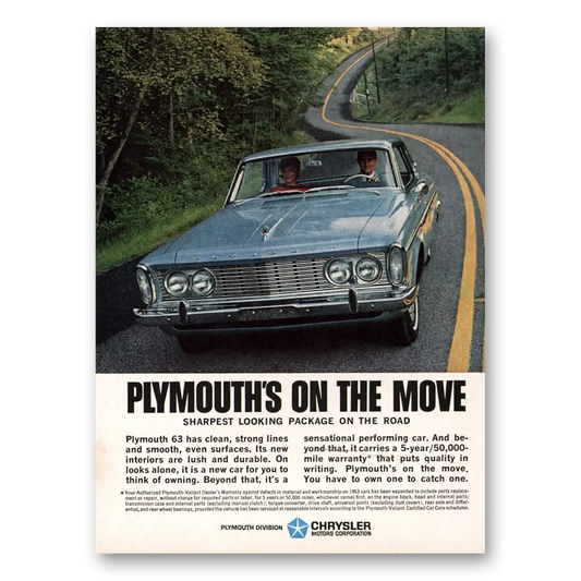 1963 Plymouth On the Move Sharpest Looking Package on the Road Vintage Magazine Print Ad