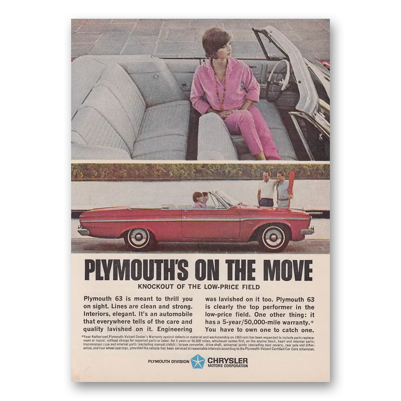 1963 Plymouth On the Move Knockout of the Low Price Field Vintage Magazine Print Ad