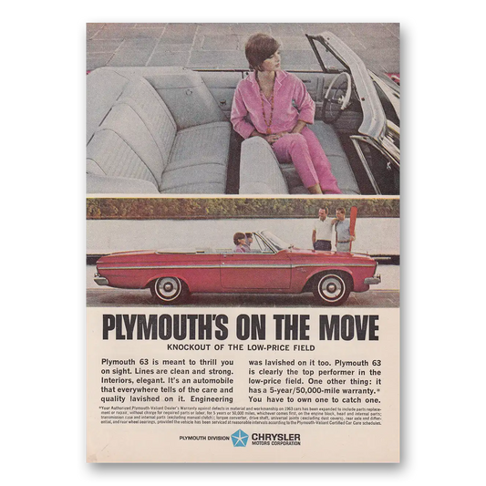 1963 Plymouth On the Move Knockout of the Low Price Field Vintage Magazine Print Ad