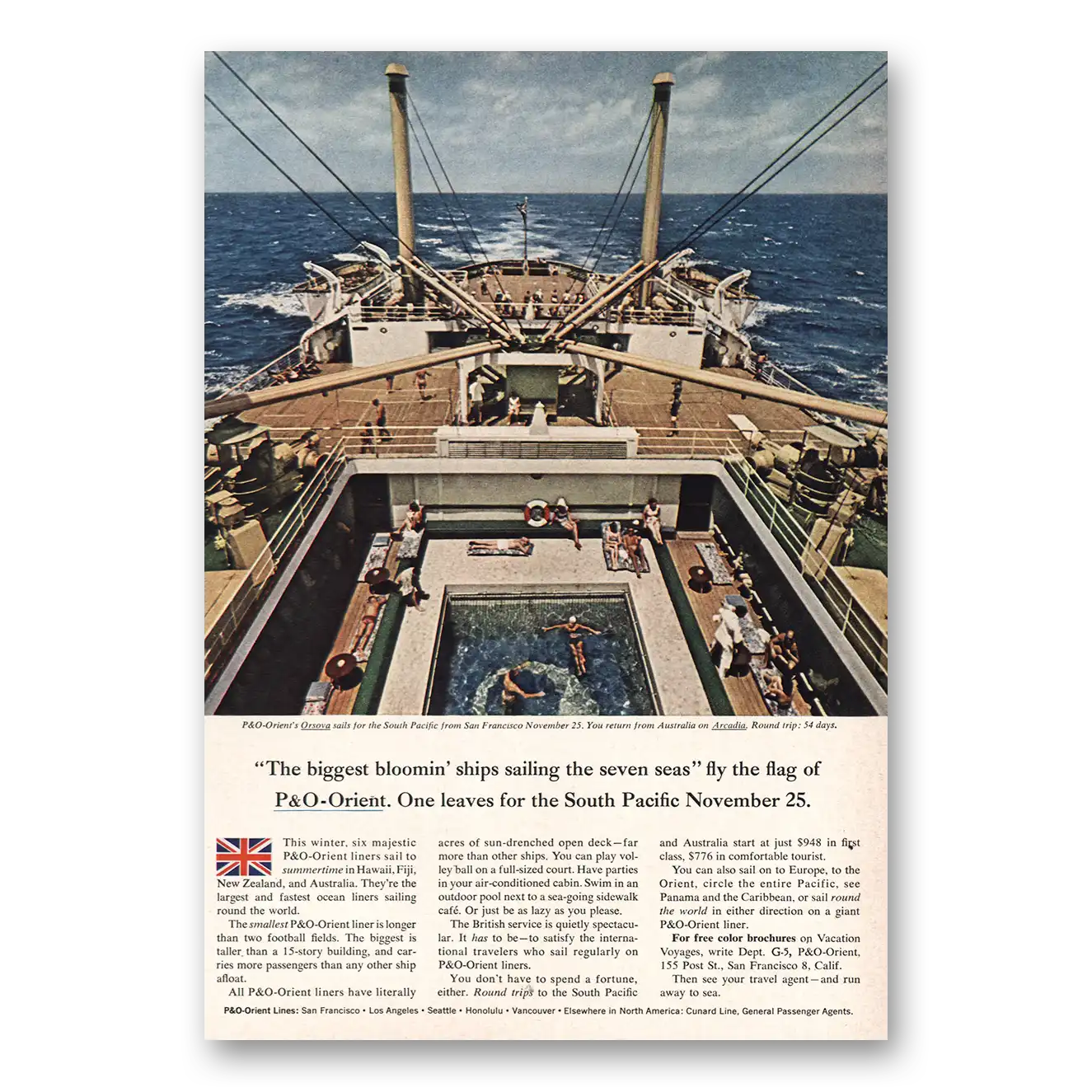 1963 P & O Lines Biggest Bloomin Ships Vintage Magazine Print Ad