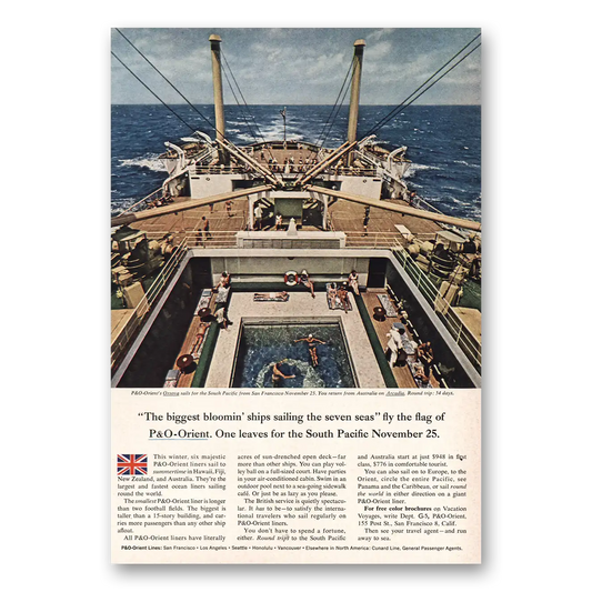 1963 P & O Lines Biggest Bloomin Ships Vintage Magazine Print Ad