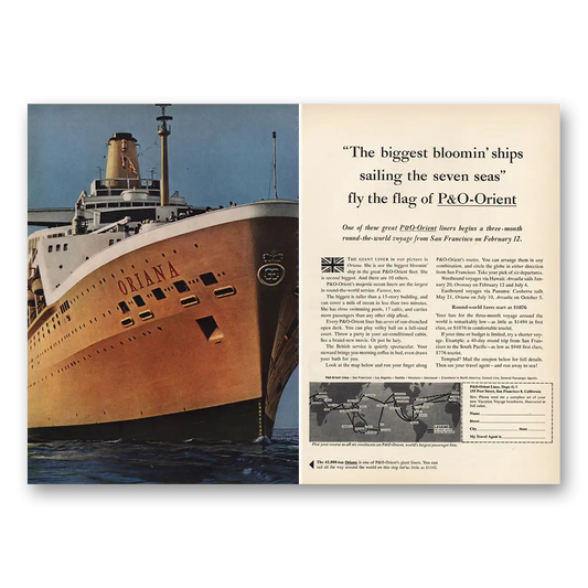 1963 P & O Lines Biggest Blooomin Ships Oriana Vintage Magazine Print Ad