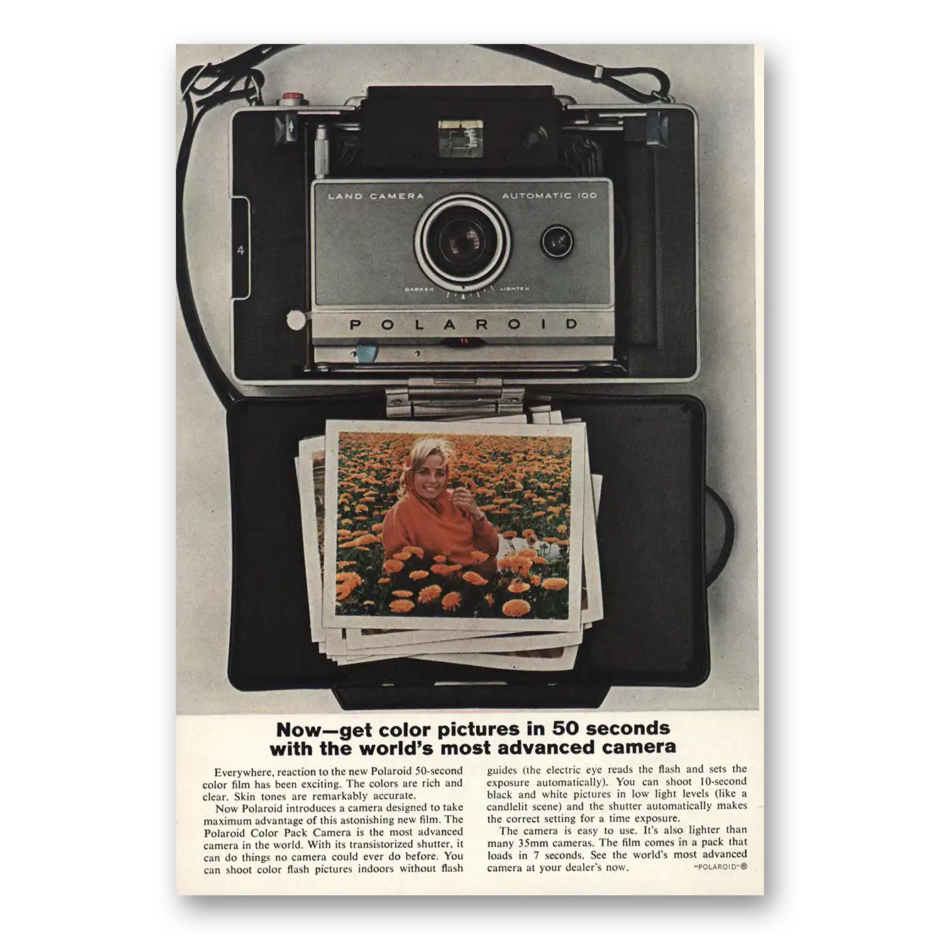 1963 Polaroid Color Pictures 50 Seconds Vintage Magazine Print Ad