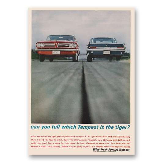 1963 Pontiac Tempest Which Tempest Is the Tiger Vintage Magazine Print Ad