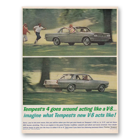 1963 Pontiac Tempest Goes Around Acting Like a V8 Vintage Magazine Print Ad