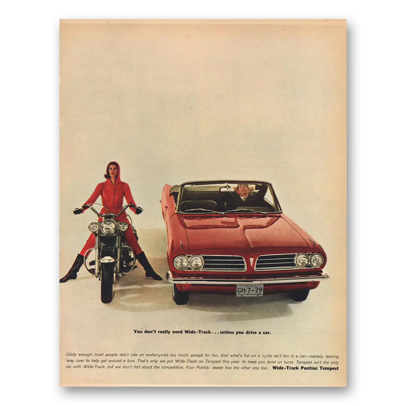 1963 Pontiac Tempest Don’t Really Need Wide Track Vintage Magazine Print Ad