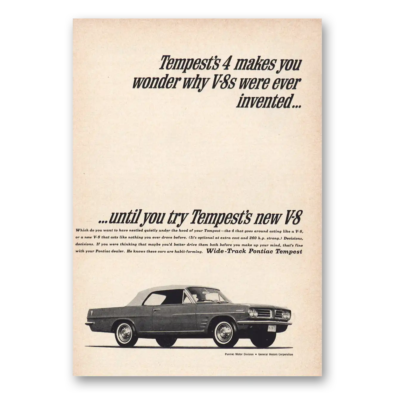 1963 Pontiac Tempest Makes You Wonder Why Vintage Magazine Print Ad