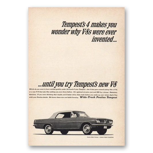 1963 Pontiac Tempest Makes You Wonder Why Vintage Magazine Print Ad