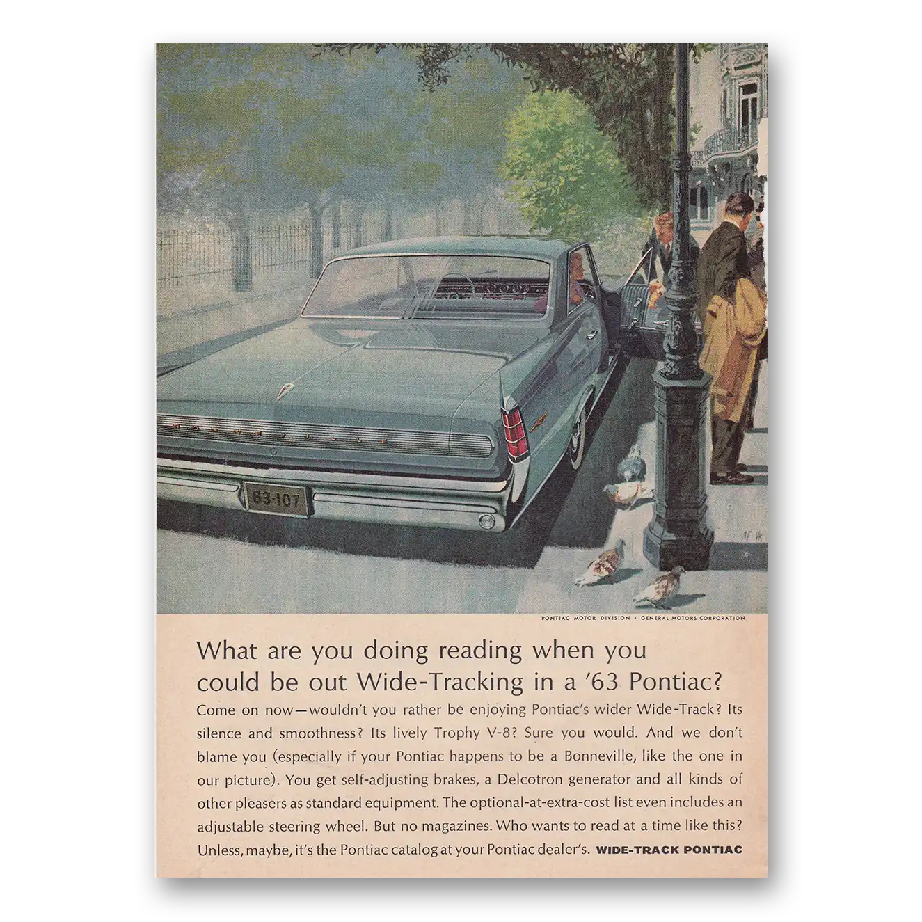 1963 Pontiac Wide Track What Are You Doing Reading Vintage Magazine Print Ad