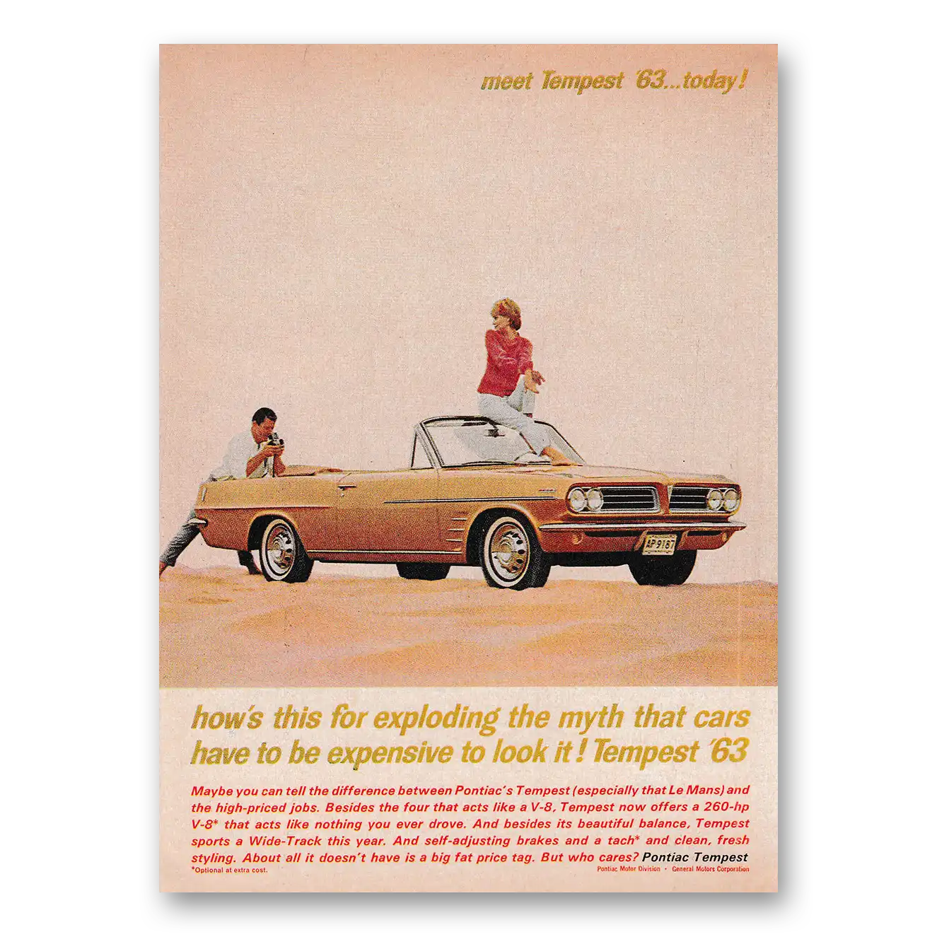 1963 Pontiac Tempest Exploding the Myth That Cars Have to Be Expensive Vintage Magazine Print Ad