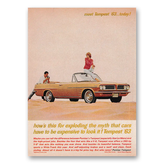 1963 Pontiac Tempest Exploding the Myth That Cars Have to Be Expensive Vintage Magazine Print Ad