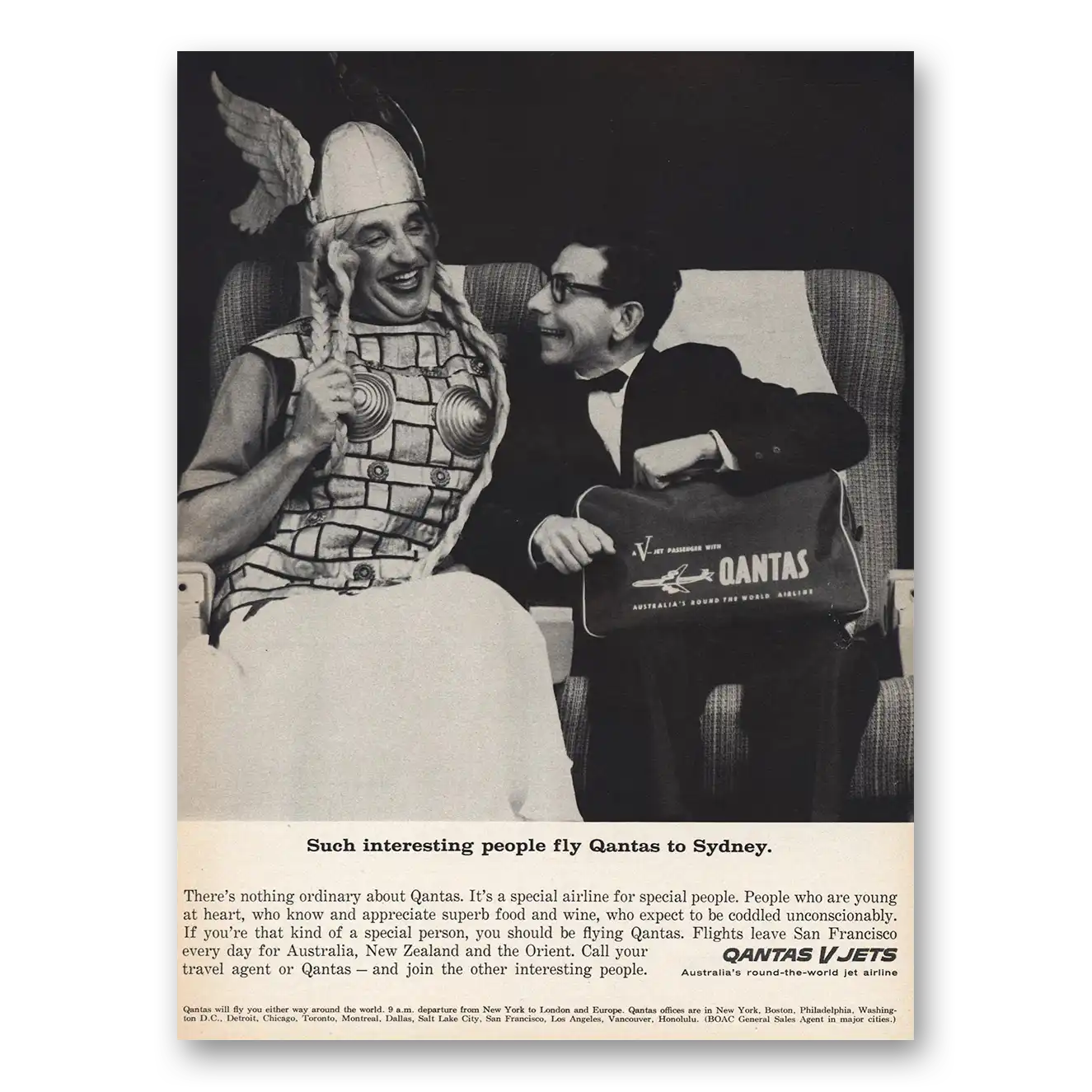 1963 Qantas Airlines Such Interesting People Fly to Sydney Vintage Magazine Print Ad