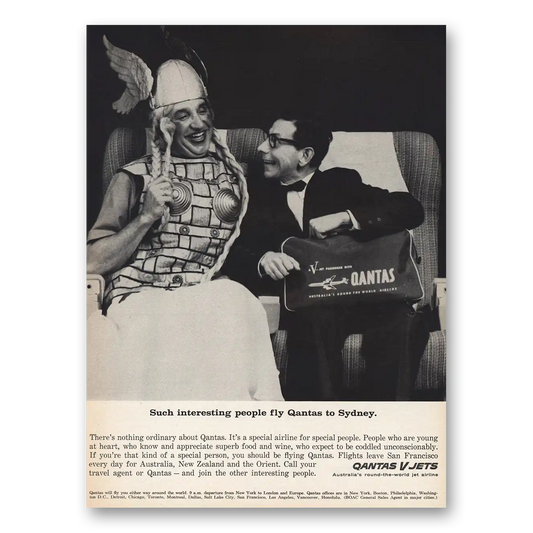 1963 Qantas Airlines Such Interesting People Fly to Sydney Vintage Magazine Print Ad