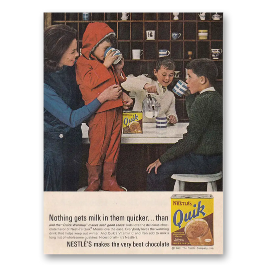 1963 Nestle Quik Quik Nothing Gets Milk in Them Vintage Magazine Print Ad