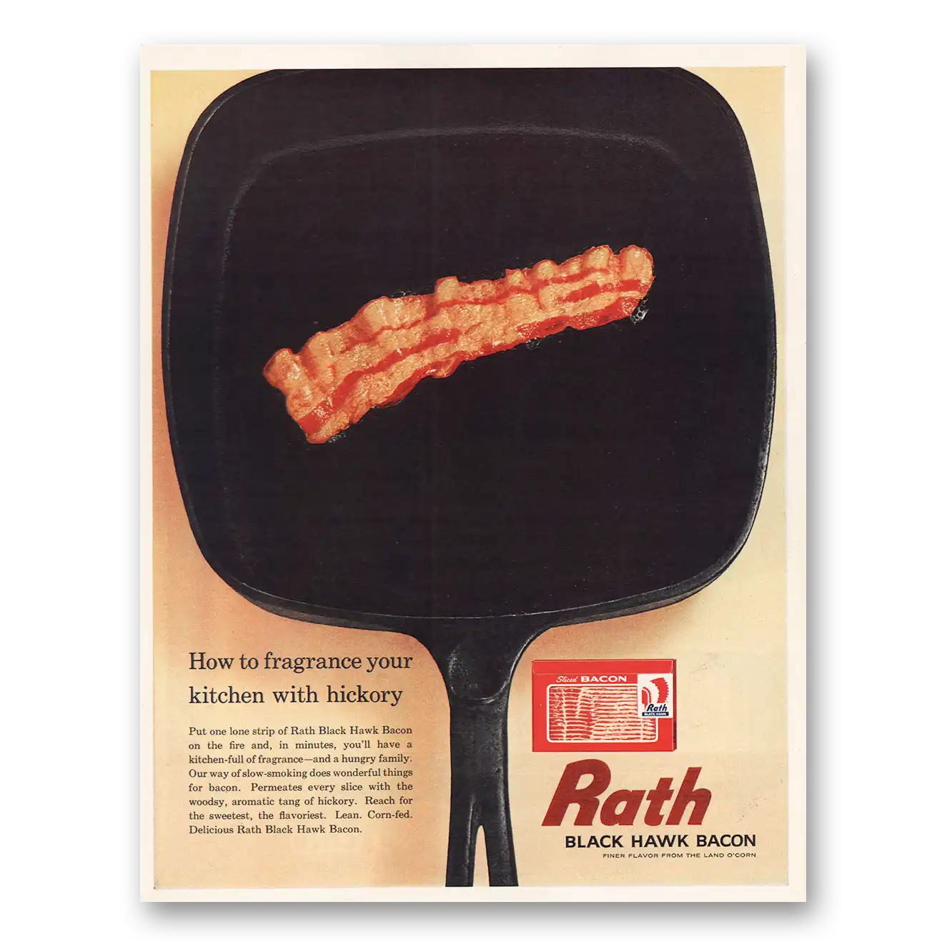 1963 Rath Black Hawk Bacon Bacon Fragrance Your Kitchen With Hickory Vintage Magazine Print Ad