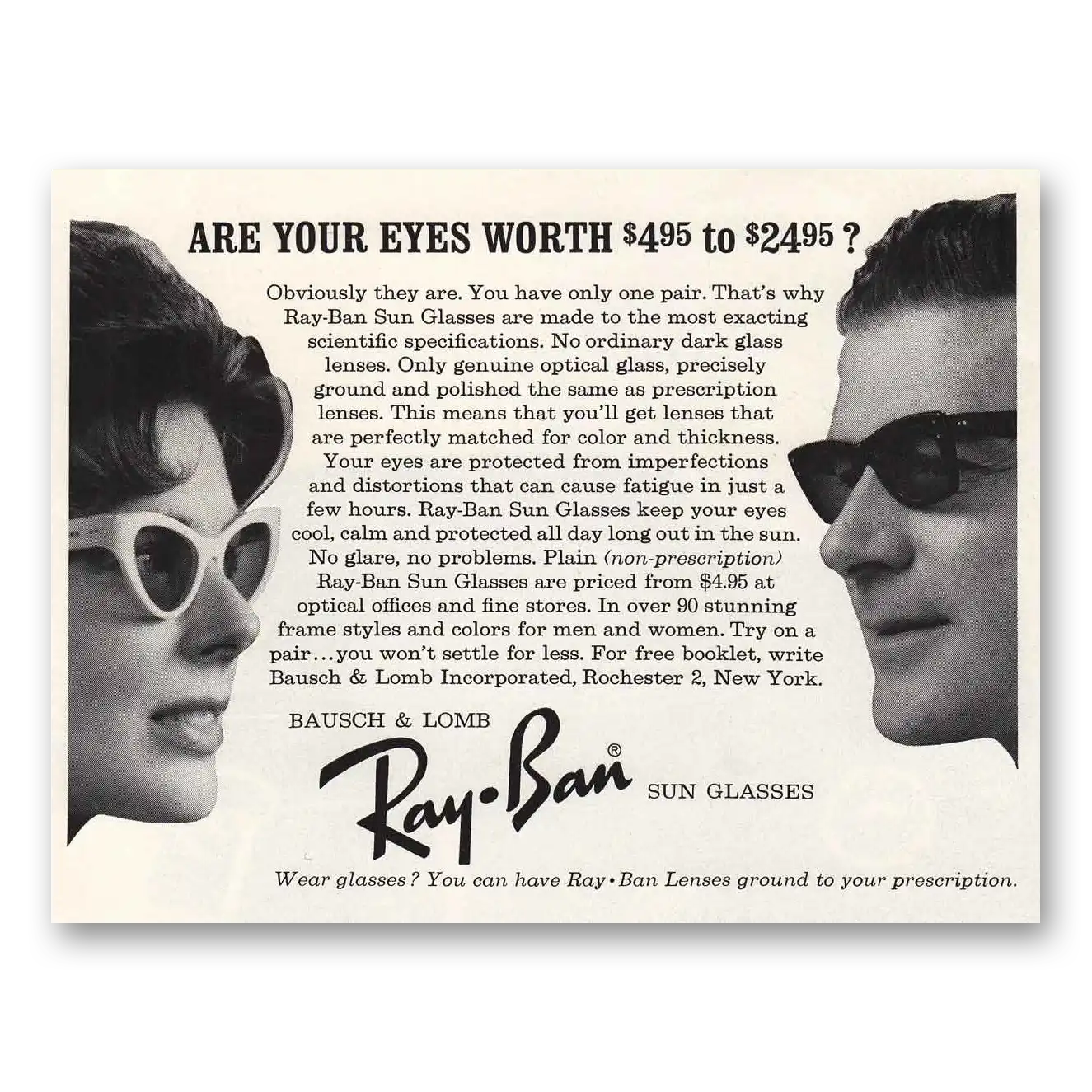 1963 Ray Ban Sun Glasses Are Your Eyes Worth Vintage Magazine Print Ad