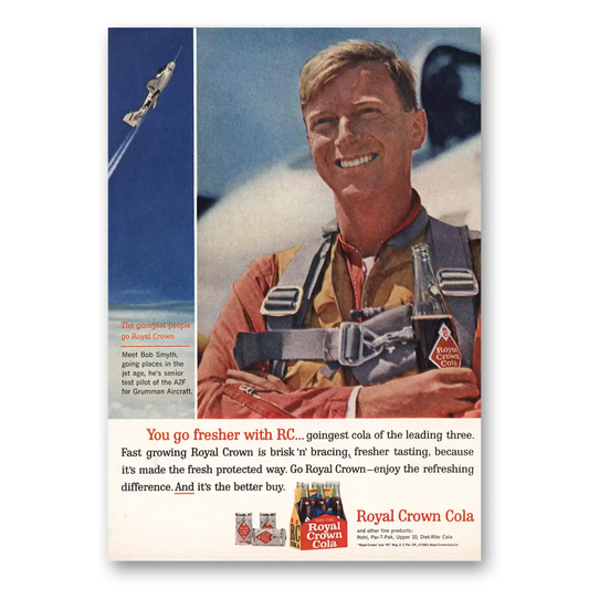 1963 Royal Crown Cola Bob Smyth Grumman Test Pilot Vintage Magazine Print Ad