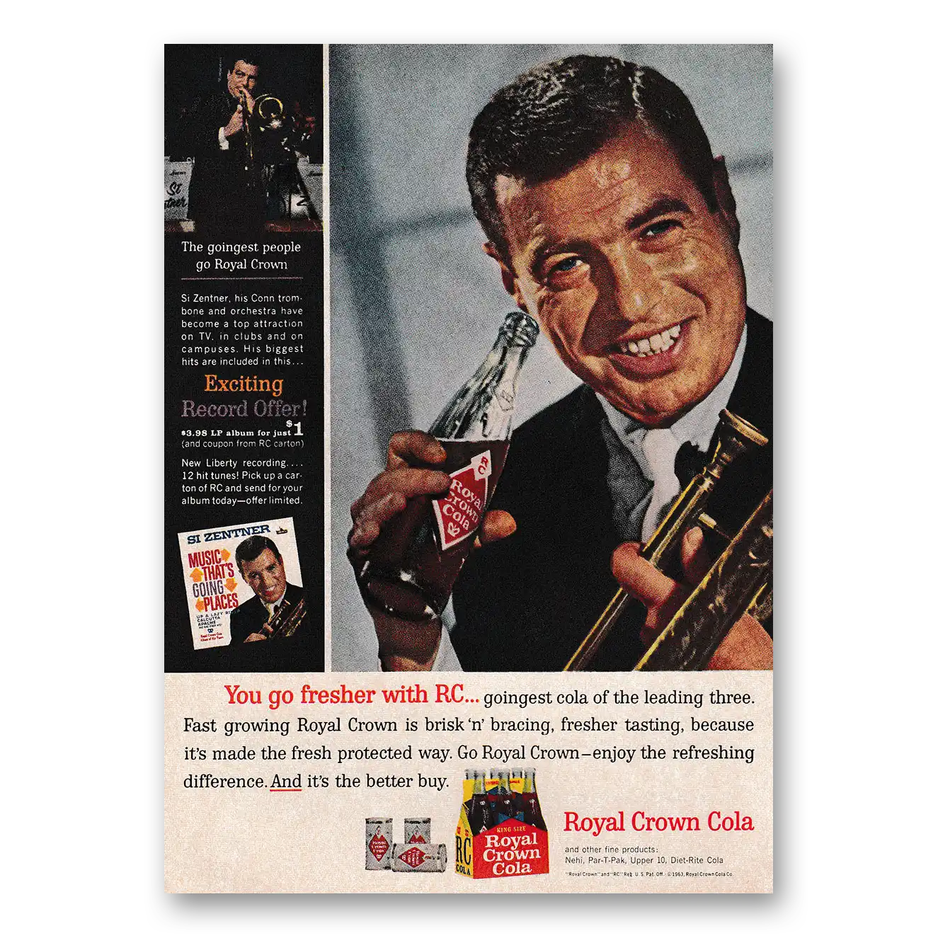 1963 Royal Crown Cola Si Zenner Vintage Magazine Print Ad