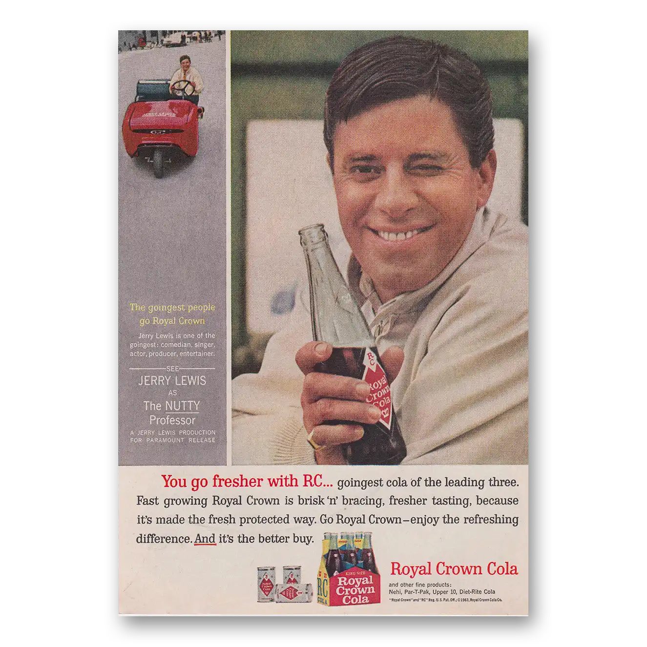 1963 Royal Crown Cola Jerry Lewis Vintage Magazine Print Ad