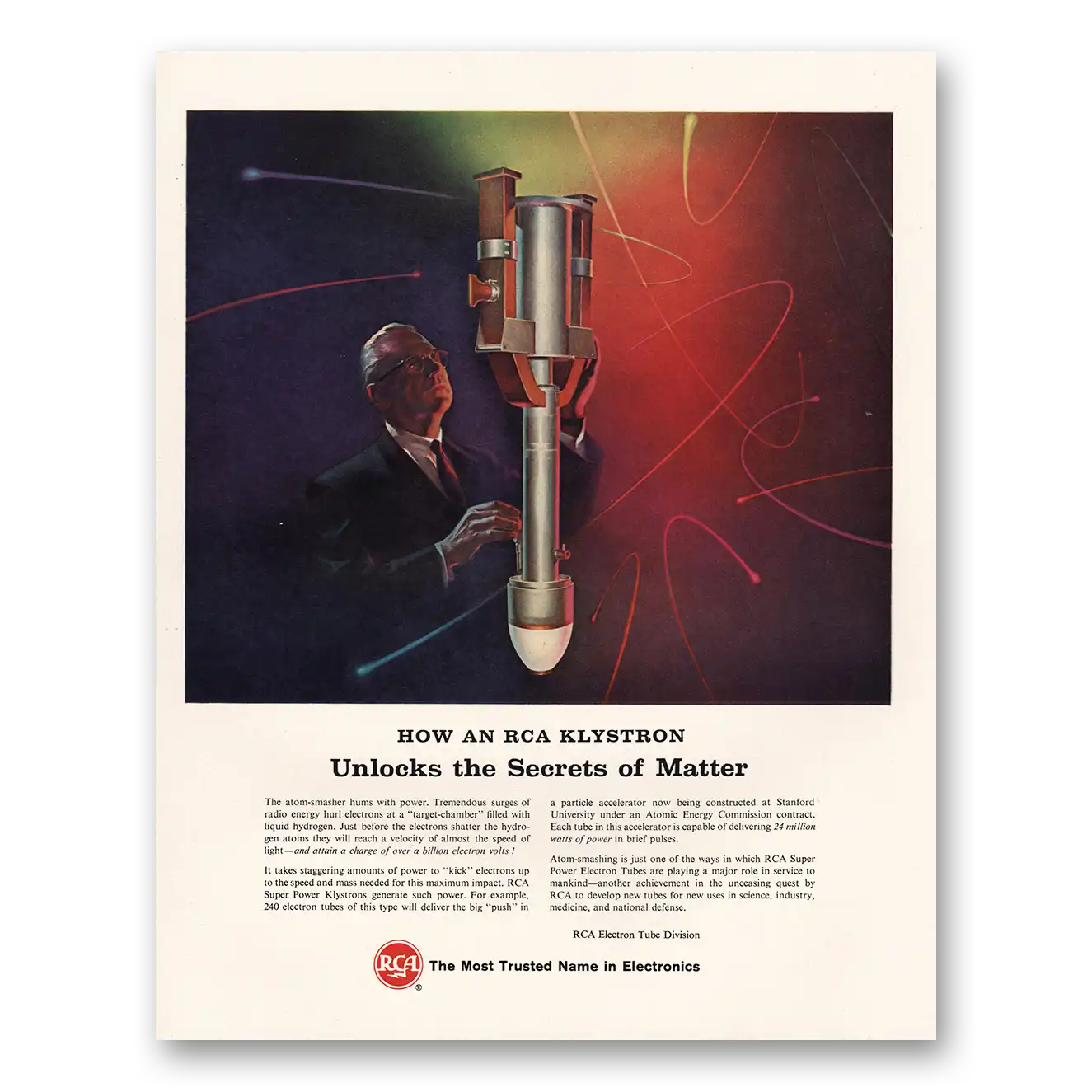 1963 RCA Radios Klystron Unlocks the Secrets of Matter Vintage Magazine Print Ad