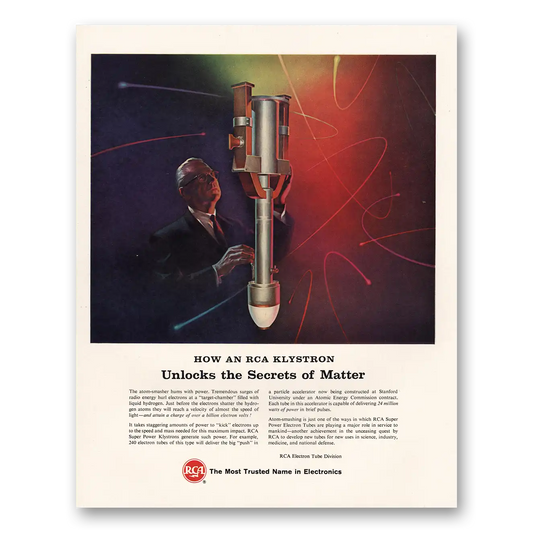 1963 RCA Radios Klystron Unlocks the Secrets of Matter Vintage Magazine Print Ad