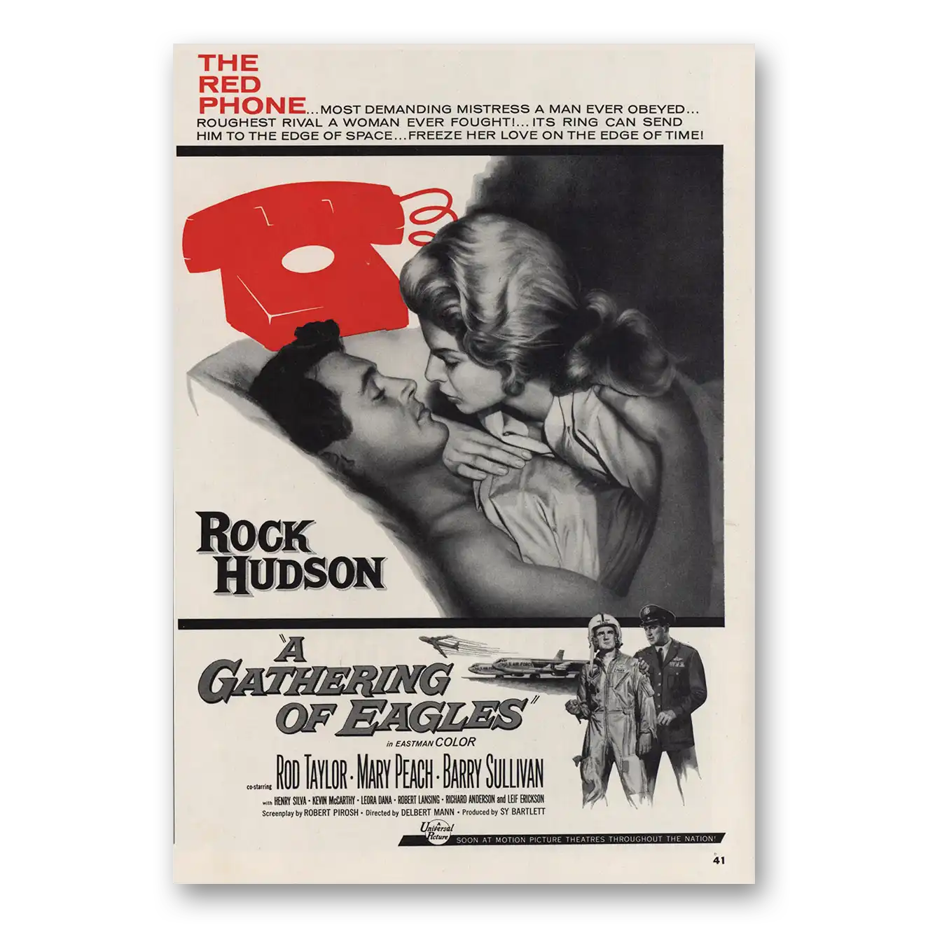 1963 Gathering of Eagles Movie Promo Rock Hudson Vintage Magazine Print Ad