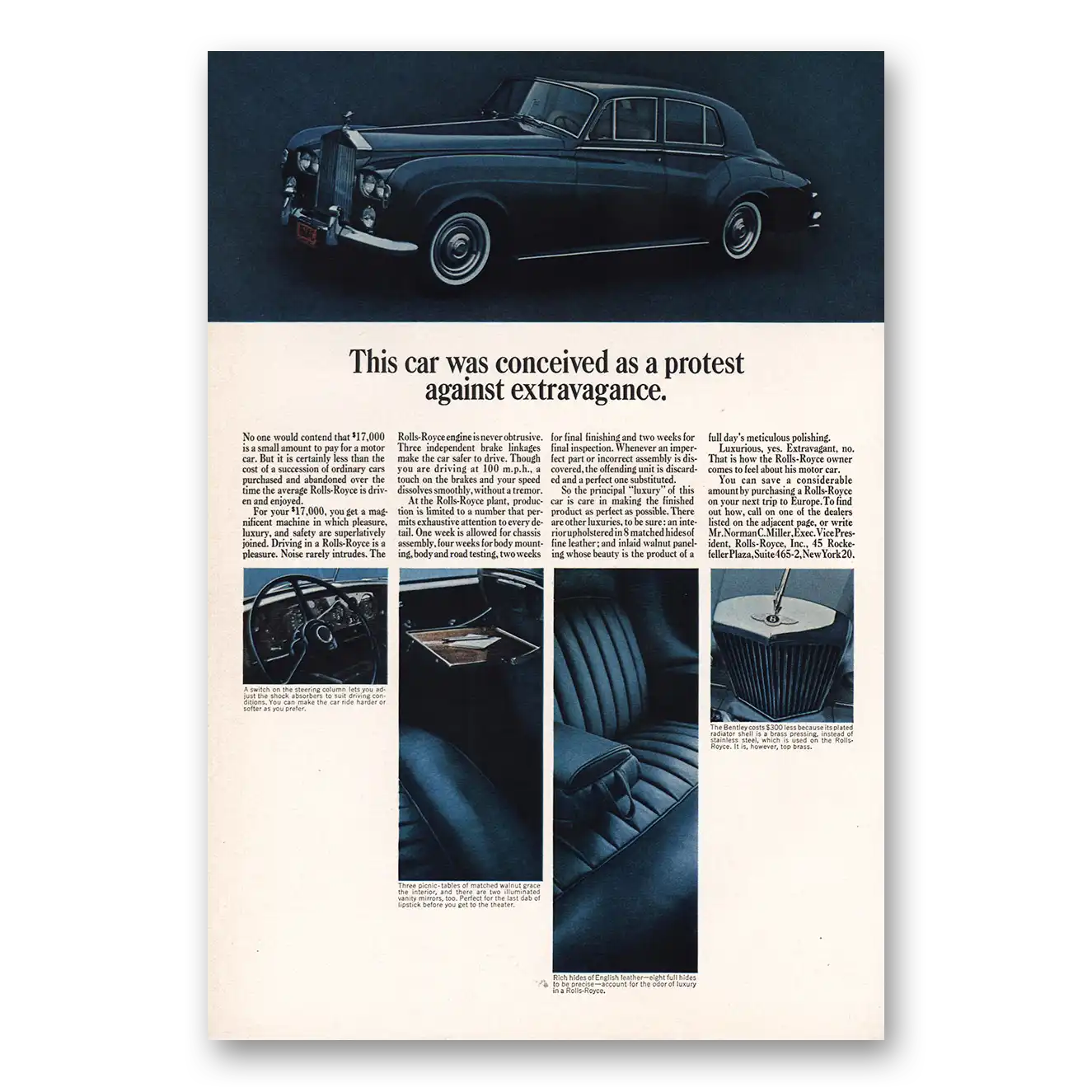 1963 Rolls Royce Conceived As Protest Against Extravagance Vintage Magazine Print Ad