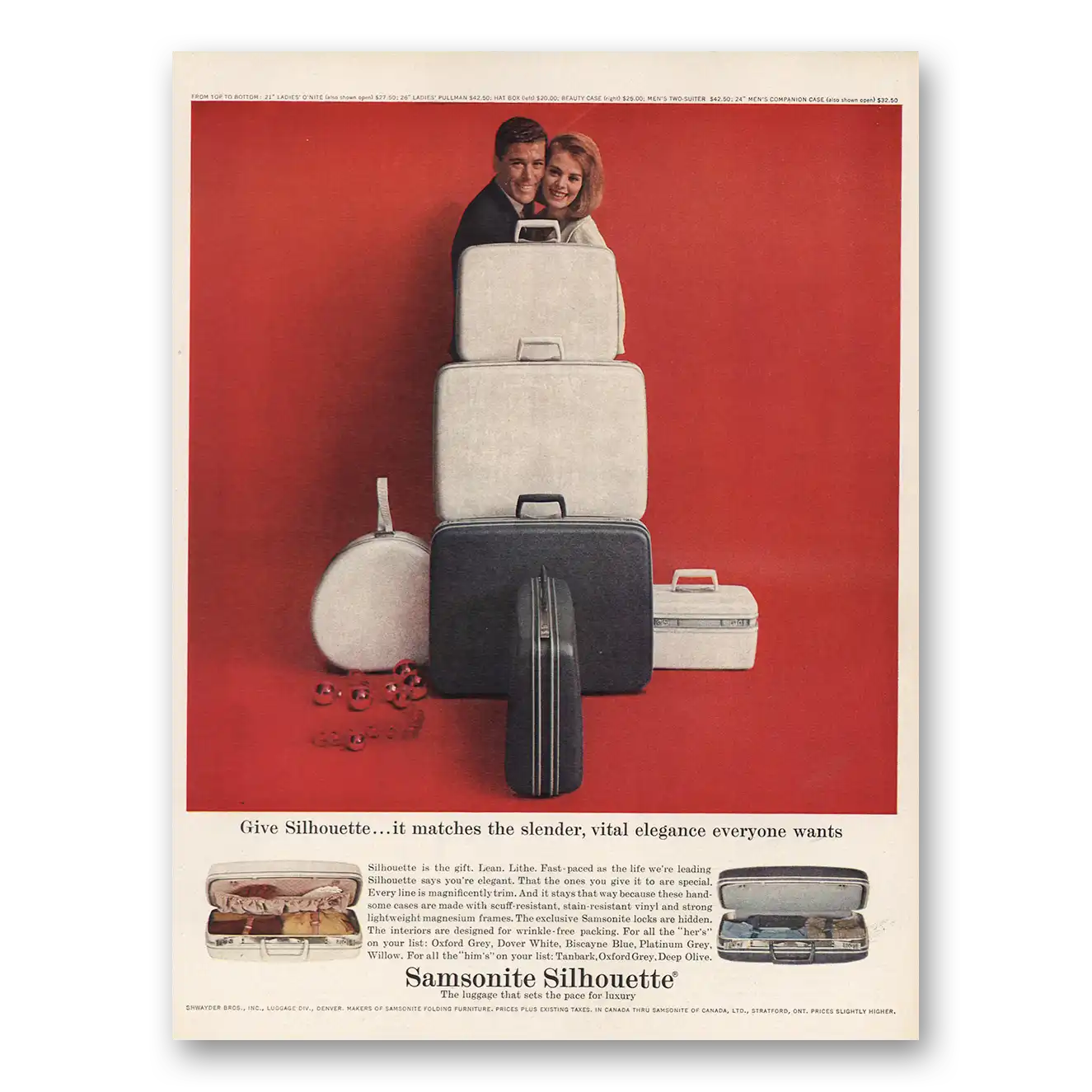 1963 Samsonite Luggage Slender Vital Elegance Vintage Magazine Print Ad