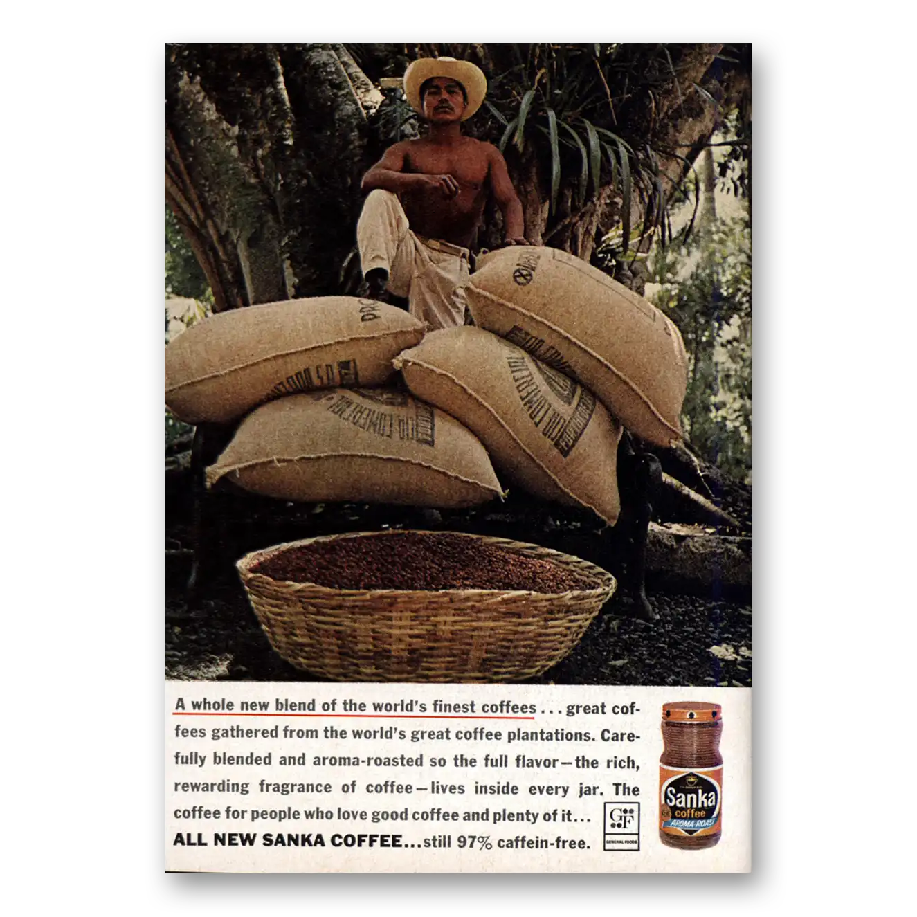 1963 Sanka Coffee Whole New Blend Vintage Magazine Print Ad