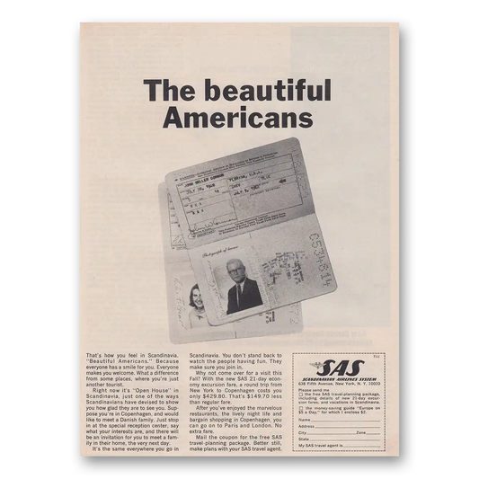 1963 SAS Scandinavian Airlines Beautiful Americans Vintage Magazine Print Ad