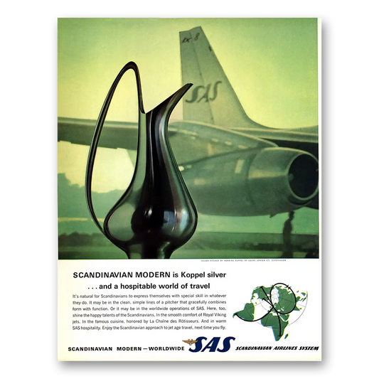 1963 SAS Scandinavian Airlines Modern Koppel Silver Vintage Magazine Print Ad