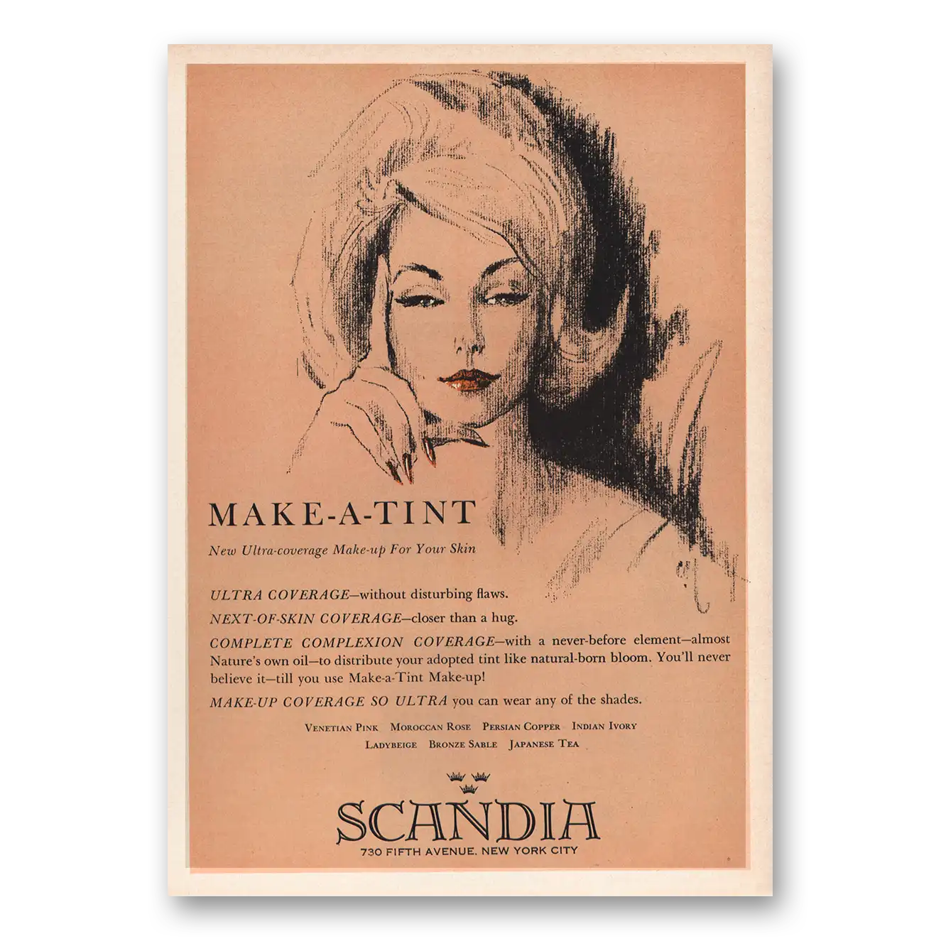 1963 Scandia Cosmetics Make Tint Vintage Magazine Print Ad