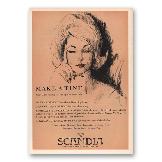 1963 Scandia Cosmetics Make Tint Vintage Magazine Print Ad