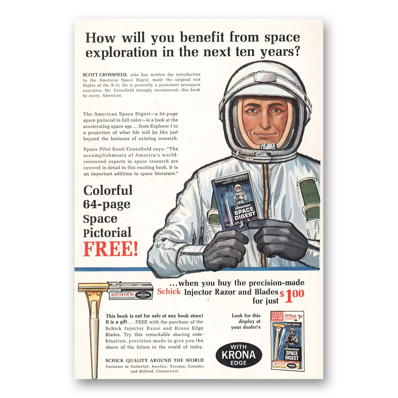 1963 Schick Injector Razor Space Exploration Next Ten Years Vintage Magazine Print Ad