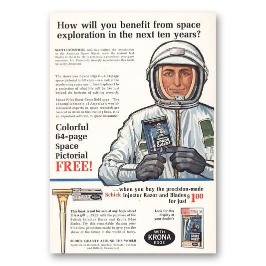 1963 Schick Injector Razor Space Exploration Next Ten Years Vintage Magazine Print Ad