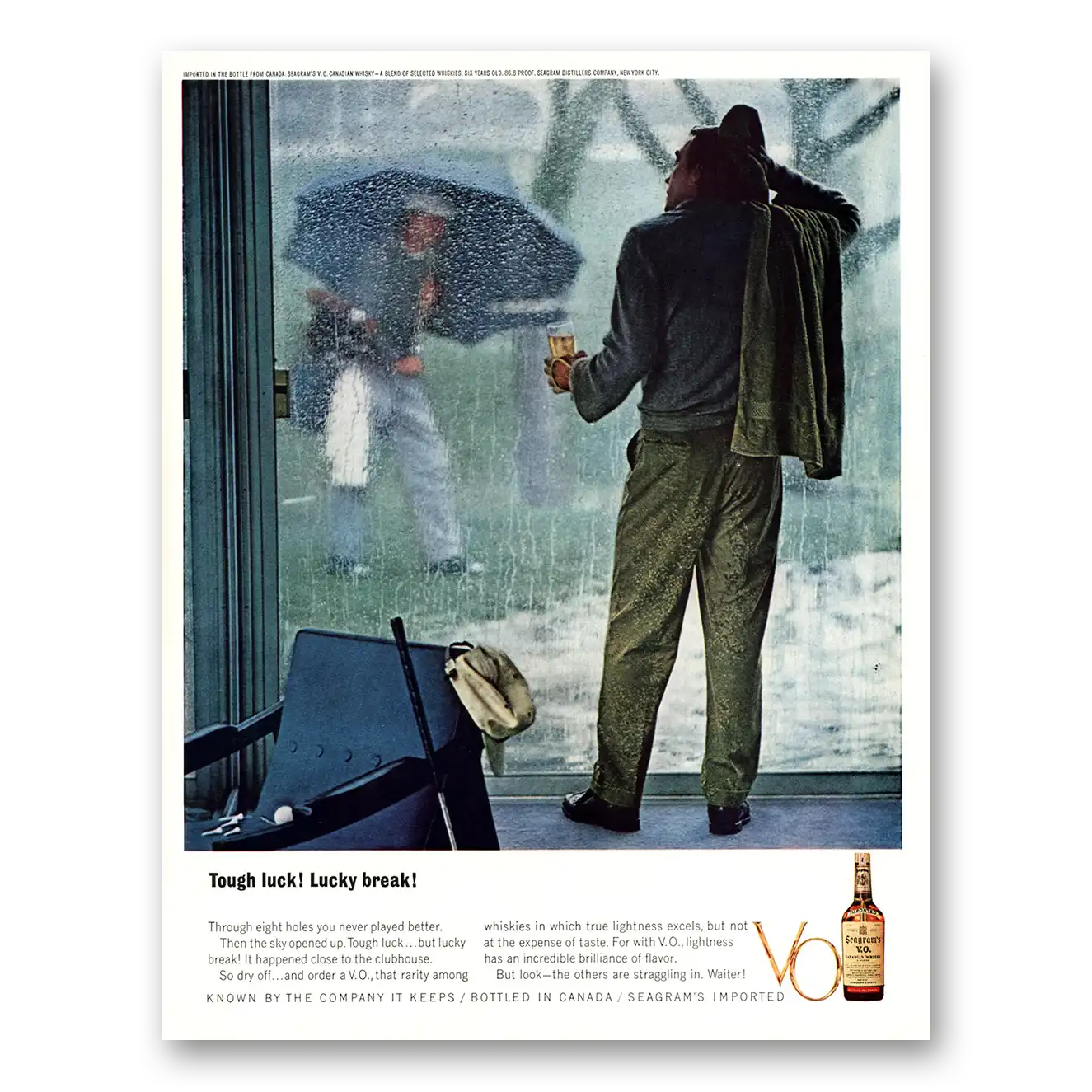 1963 Seagrams VO Whisky Tough Luck Lucky Break Vintage Magazine Print Ad