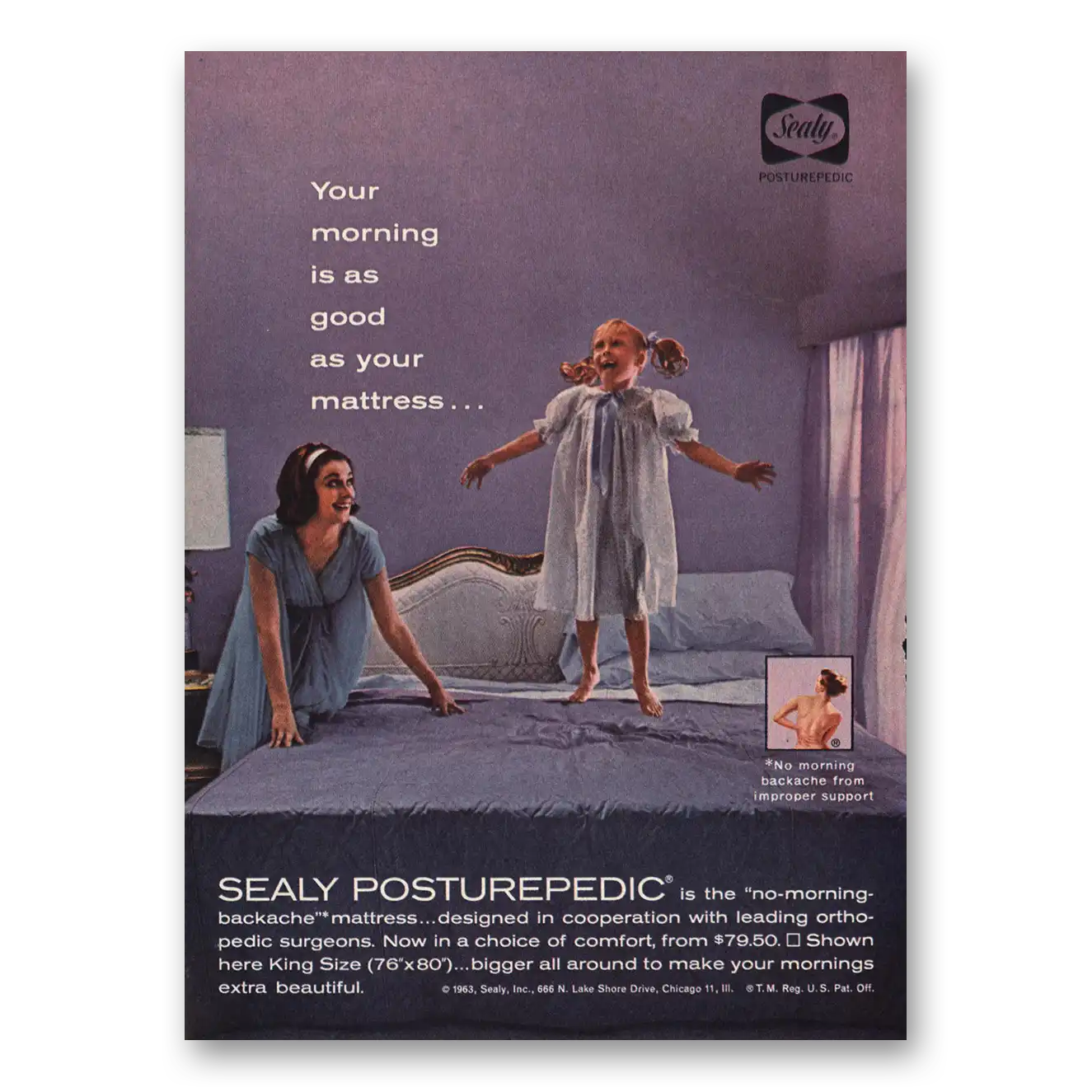 1963 Sealy Posturepedic Mattress Your Morning Is As Good As Your Mattress Vintage Magazine Print Ad