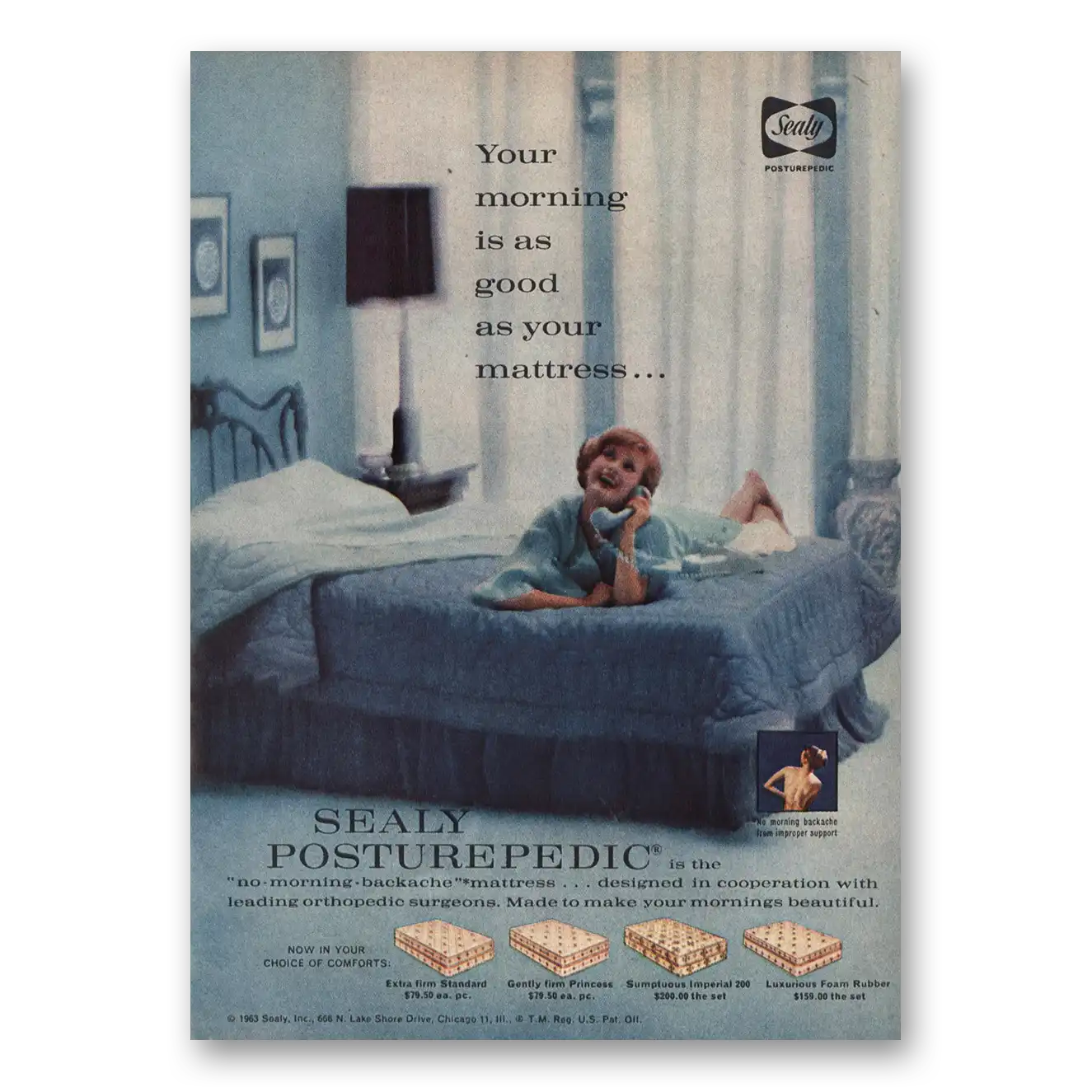 1963 Sealy Posturepedic Mattress Morning Is As Good As Mattress Vintage Magazine Print Ad