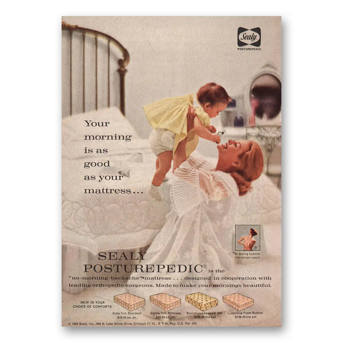 1963 Sealy Posturepedic Mattress Your Morning Vintage Magazine Print Ad