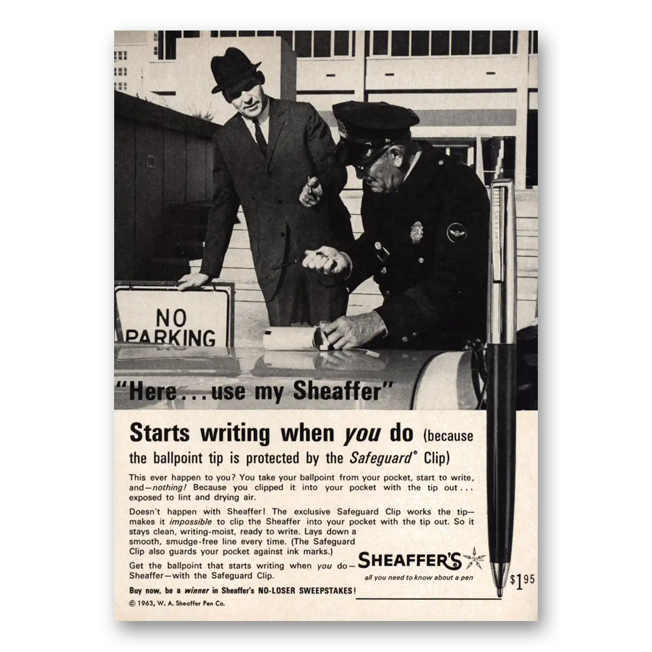 1963 Sheaffers Ballpoint Pen Starts Writing When You Do Vintage Magazine Print Ad