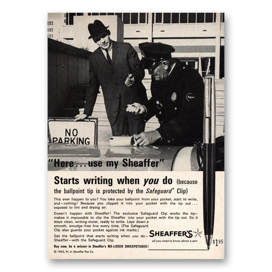 1963 Sheaffers Ballpoint Pen Starts Writing When You Do Vintage Magazine Print Ad