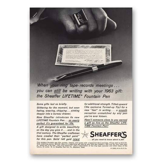 1963 Sheaffers Lifetime Pen Tape Records Meetings Vintage Magazine Print Ad