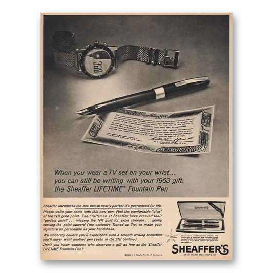 1963 Sheaffer Pen TV Set On Wrist Vintage Magazine Print Ad